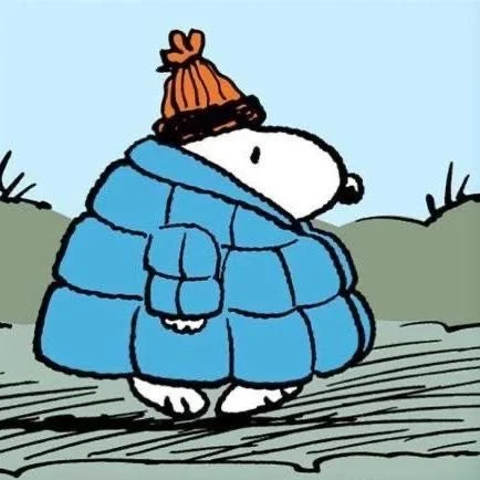 Original Peanuts comic — Snoopy in a puffer jacket